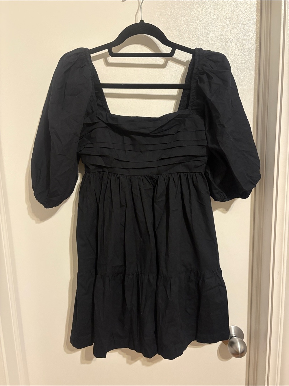 Abercrombie & Fitch Black Puff-Sleeve Square-Neck Mini Dress Emerson